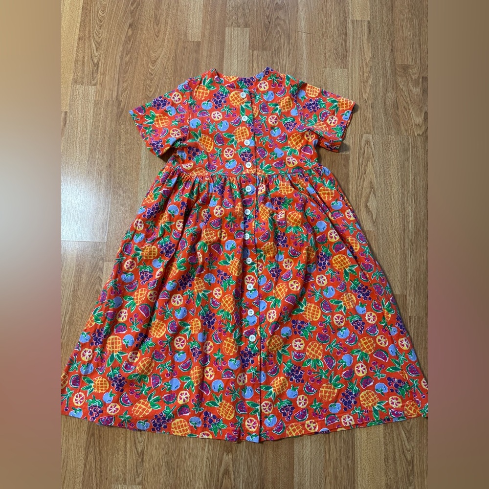 Vintage Kellys Kids Girls Fruit Print Dress Size 7-8 Summer USA Made